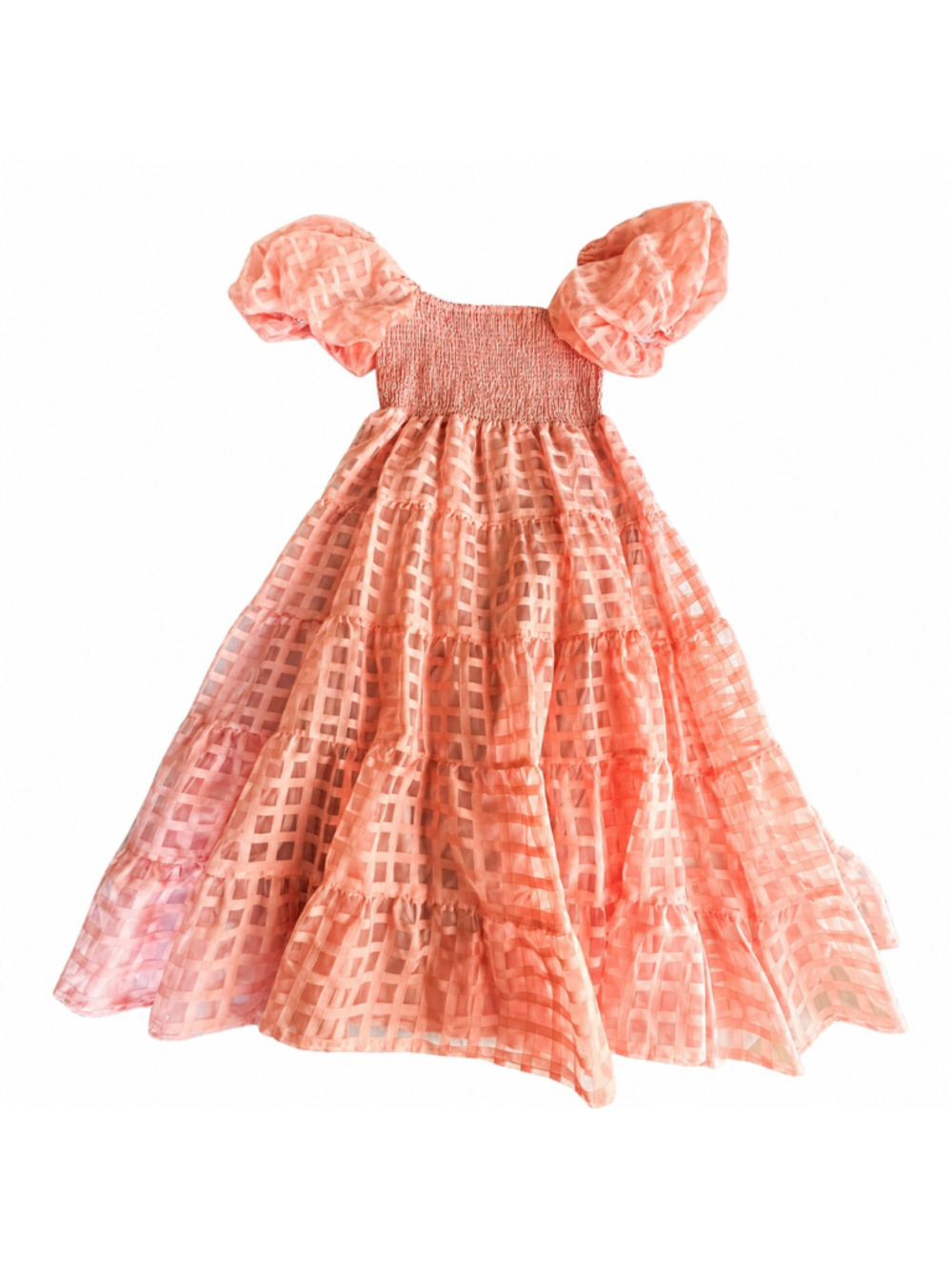 Gingham & Heels Bianna Pink/Coral Puff Sleeve Midi Dress Coquette Cottagecore 10 - Picture 3 of 12